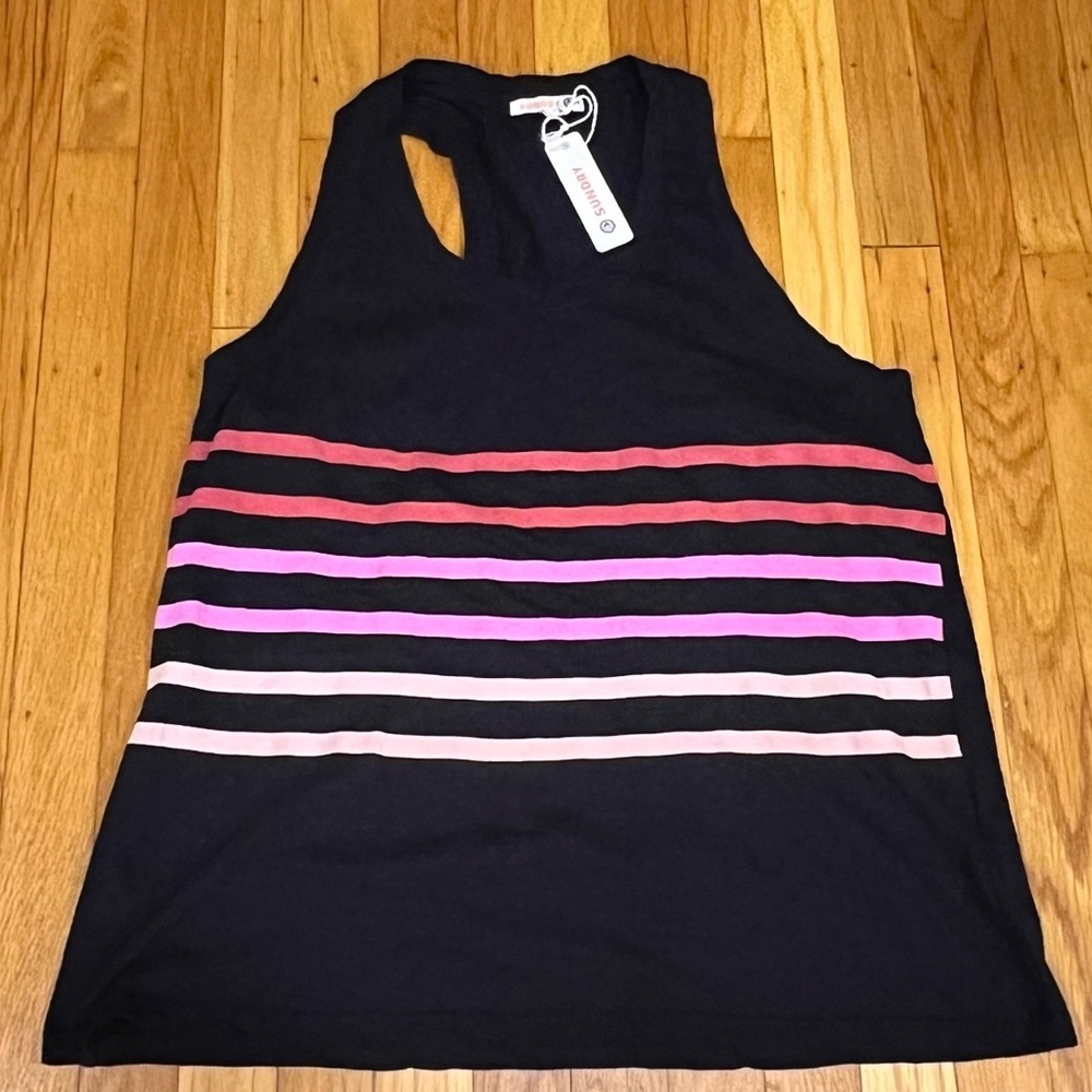 Sundry Racerback Tank Top Navy Pink Stripe Lightweight Cotton NWT Size Medium